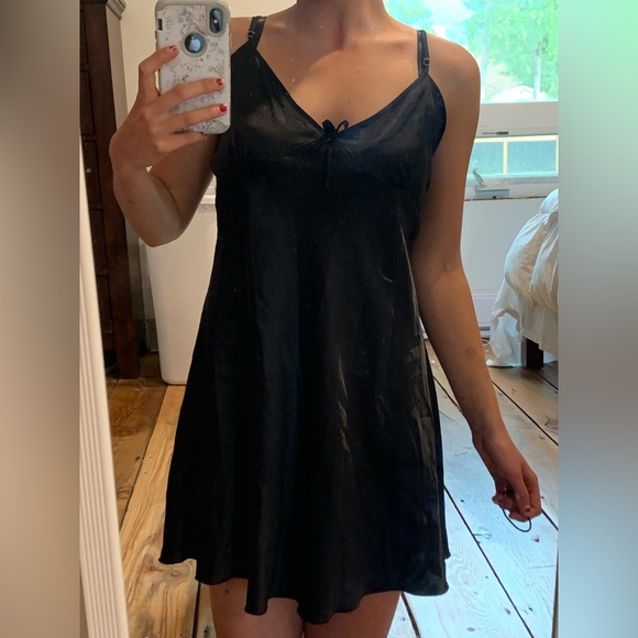 Black Satin Slip Dress - Picture 2 of 3